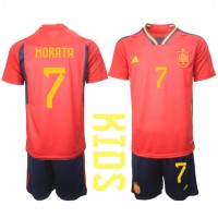 Spanien Alvaro Morata #7 Replika babykläder Hemmaställ Barn VM 2022 Kortärmad (+ korta byxor)